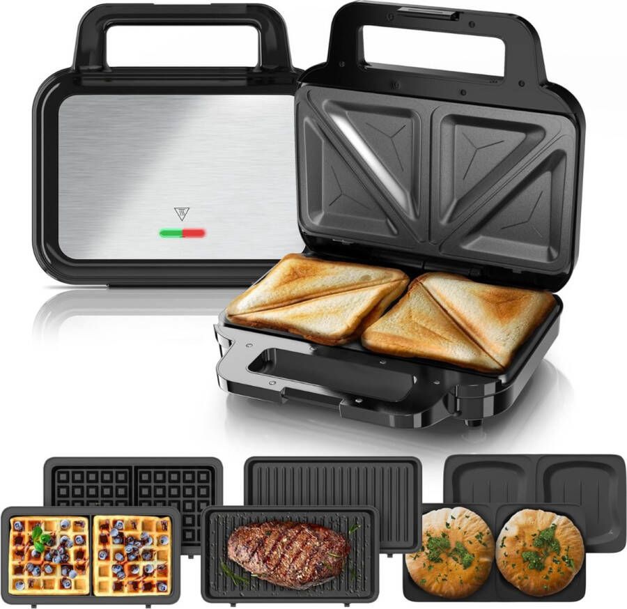 DailySupplies Wafelijzer met Verwisselbare Platen Contact Grill Tosti Apparaat Zwart