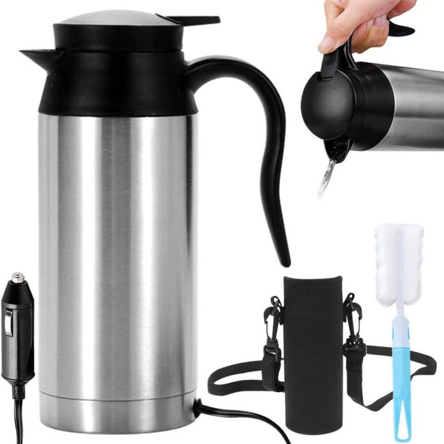 DailySupplies Waterkoker 12v voor Auto Heetwaterdispenser Klein Zilver met Zwart