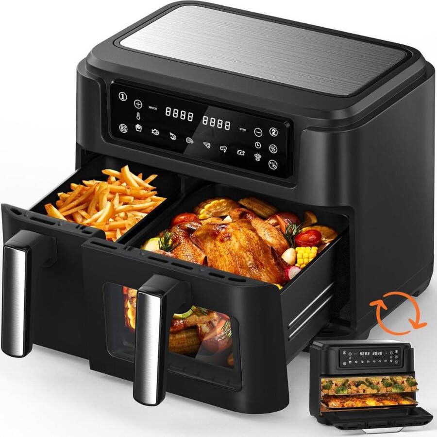 DailySupplies Dailysuppliess Dubbele Airfryer XXXL Duo Heteluchtfriteuse Geschikt voor Accessoires Zwart