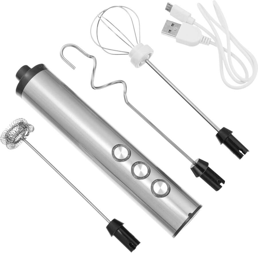 Daity 1 set bestaande uit een elektrische melkschuimer een draagbare handgarde een koffiemixer USB-opladen ergonomisch ontwerp met afneembare mengkop (zilver)