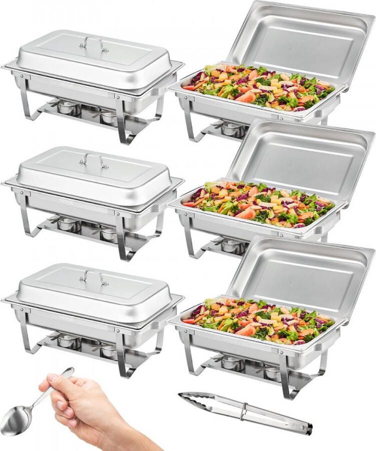 Dakta 6-delige professionele komfoorset warmhoudcontainer roestvrijstalen buffetset rechthoekig 6 x 7 5 L voedselverwarmer 53 x 32 5 x 6 5 cm per container voor buffetten familiefeesten banketten bruiloften etc