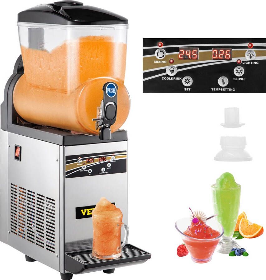 Dakta commerciële slush-ijsmachine 1 x 15 l commerciële slush-ijsmachine 500 W 220 V roestvrij stalen slush-ijsmachine slush-machine slush-apparaat 52 x 21 x 80 cm slushy maker machine slush-machine