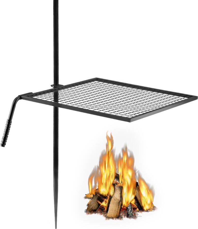 Dakta draaibare grill zware stalen kampvuurgrill enkellaags open vuurgrill 24 x 24 kampvuur draaibare grill met warmteafvoerhandvat kampvuurspies voor buiten koken