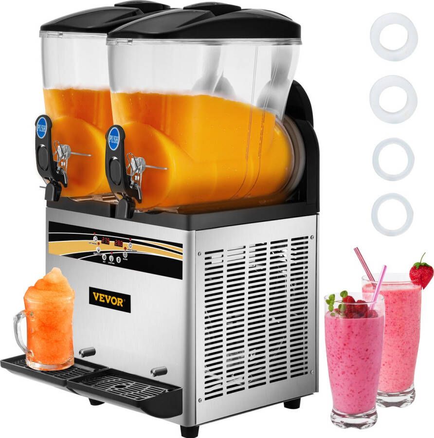 Dakta Frozen Drink Machine 2X15 L Commerciële Slush Machine 1000W Margarita Machine van Roestvrij Staal PC en ABS met Efficiënt Koelen 3 Zijden Effectief Warmteafvoer Perfect voor Ijskoude Drankjes
