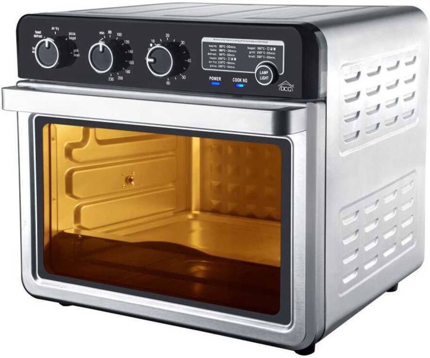 DCG Airfryer XXL en Oven met Accessoires 34 liter 6 kookprogramma's Timer 2000W Zilver Zwart