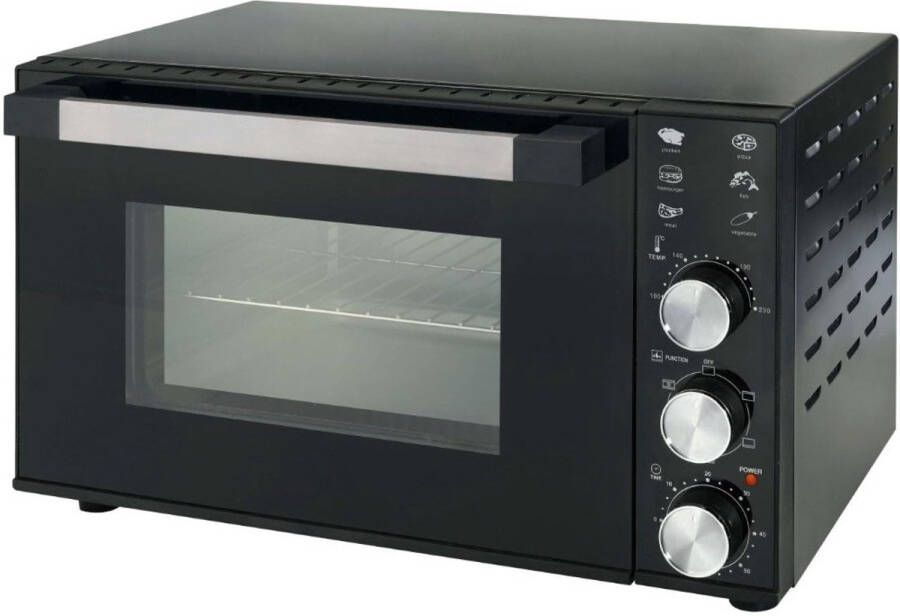 DCG Vrijstaande Elektrische Oven 35 Liter Timer 6 Functies 100 tot 230°C Hete Lucht 1800W Zwart