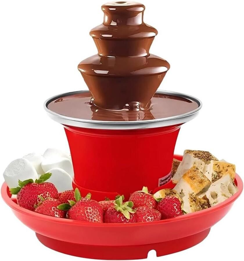 DD Chocoladefontein Chocoladefondue met 3 Levels Chocolade Fontein 275 Watt Rood 44cm x 26cm x 25cm
