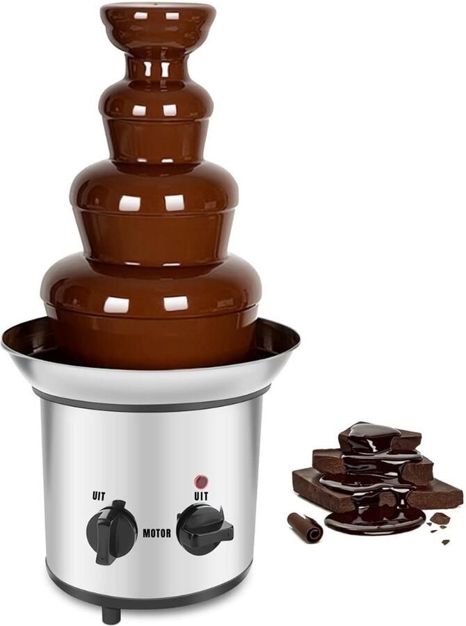DD Chocoladefontein Chocoladefondue met 4 Levels Chocolade Fontein Zilver 37cm x 22cm x 43cm