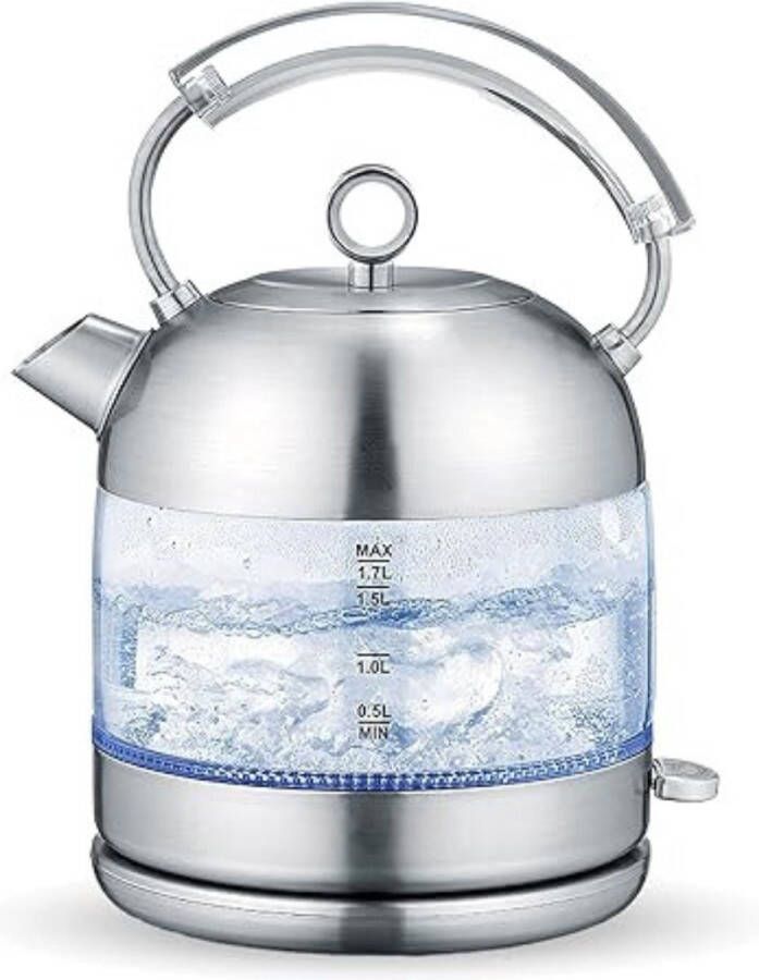 DD Retro waterkoker Heetwaterdispenser 1 7 liter 23x19x30cm Roestvrij Staal Glas