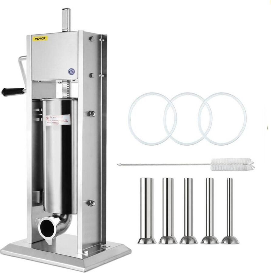 Delicino Vevor Worstenvuller 10 Liter Capaciteit Commerciële Worstvuller Handmatige Worstenmaker Worstenvul Machine RVS