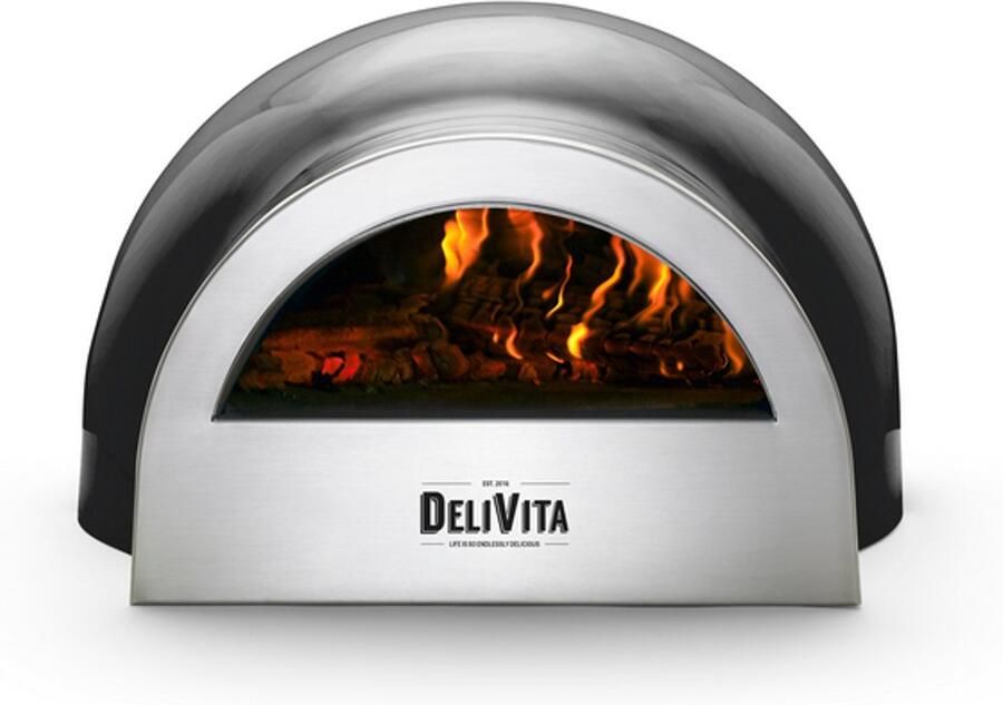 Delivita Wood Fired Oven Very Black Keramische Pizzaoven Houtgestookt Zwart 59 x 65 x 35 cm