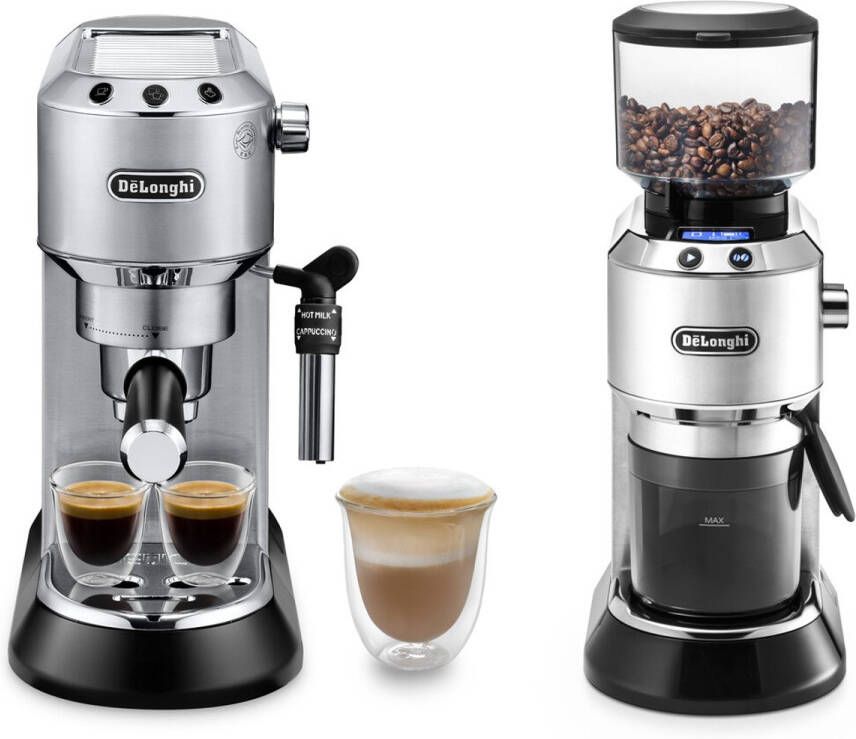 De'Longhi Barista Pack Dedica Style EC685.M en Koffiemolen KG521 Inclusief melkkan tamper en uitklopbak