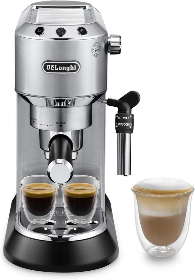 De'Longhi Compacte Espressomachine 15 Bar – Metalen Behuizing – Handmatige Melkopschuimer – Thermoblock – 1 L – Espresso Cappuccino & Latte