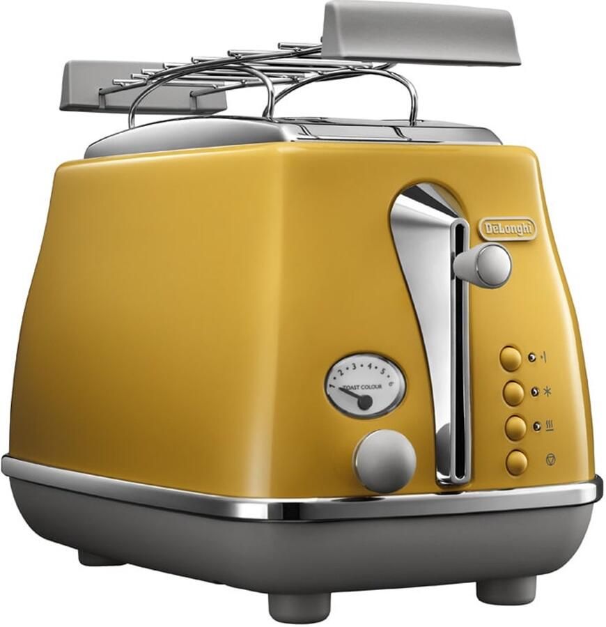 DeLonghi ICONA CAPITALS Broodrooster 2 sneetjes 900W Broodrooster met 3 functies Inclusief gebakverwarmer Geel