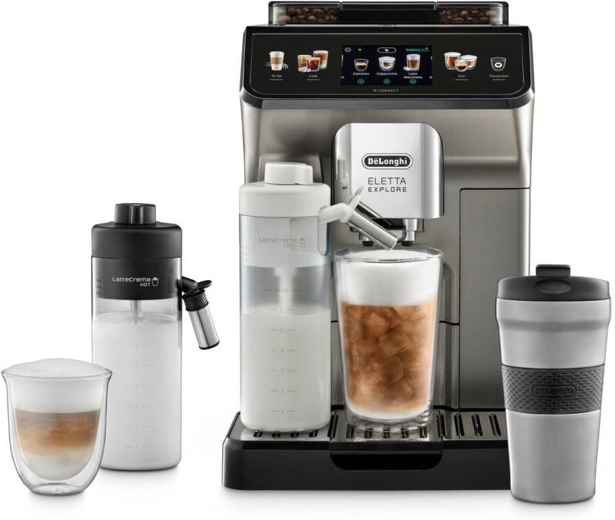 De'Longhi Eletta Explore ECAM450.86.T Volautomatische espressomachine 50+ koffierecepten- Warme en koude melk opschuimen- Cold Brew functie- Titanium