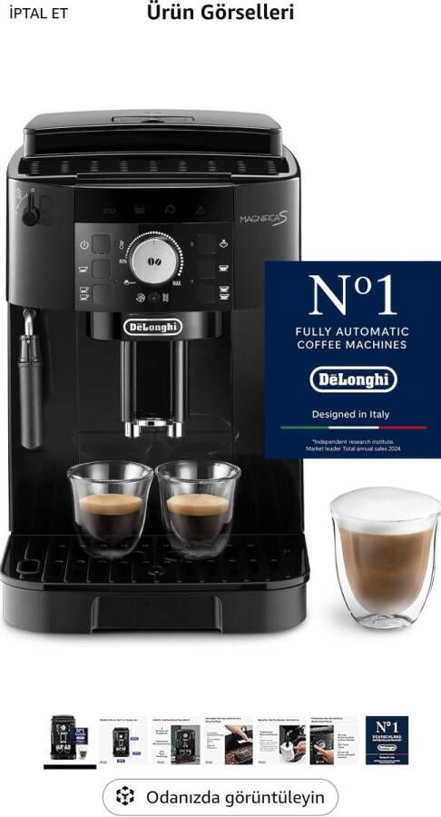 De'Longhi Magnifica S ECAM11.112.B volautomatische koffiemachine met melkopschuimer voor cappuccino espresso directe keuzeknoppen en draairegelaar 2-kops functie zwart