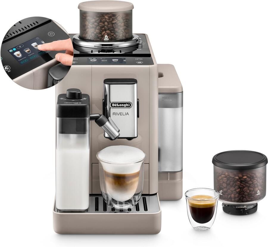 De'Longhi Rivelia volautomatische espressomachine met LatteCrema Hot melkopschuimer en Bean Switch System Beige EXAM440.55.BG