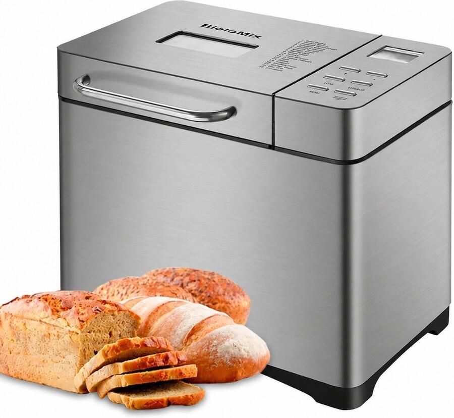 DeltaMerch Broodbakmachine Broodmachine 19 programma's incl. Glutenvrij en Zuurdesem Jam Timer Warmhoudfunctie RVS