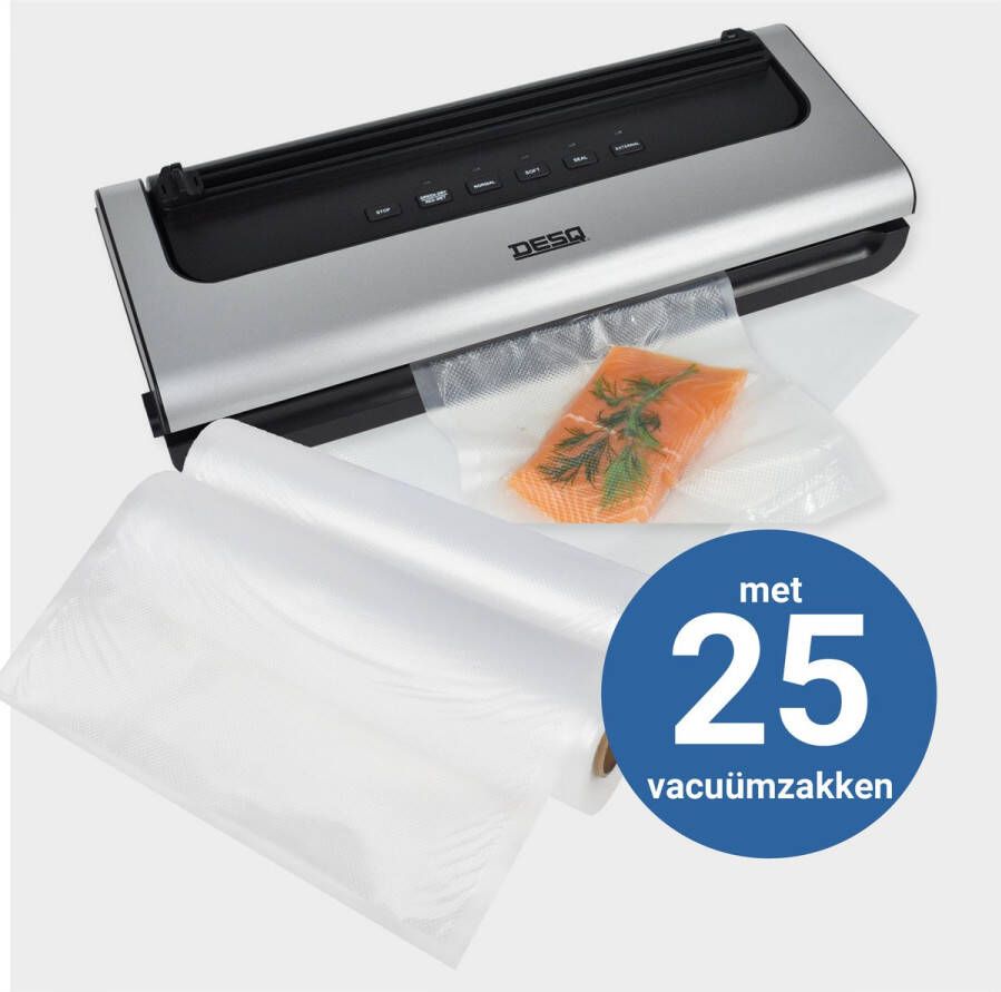 Desq 7910 Vacumeermachine Set met 25 Vacuümzakken 5 standen Droog Vochtig Drukgevoelig Voedsel Rolsnijder Sterke Zuigkracht