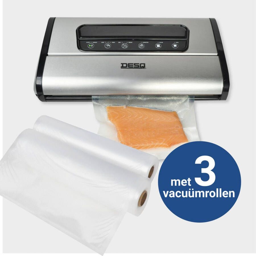 Desq 8090 Vacumeermachine Set met 3 Vacuümrollen Pro -90 kPa High Speed Dubbele Pomp Dubbele Verwarmingsdraden 7 standen Rolhouder Rolsnijder Vacuumslang- Vacumeerrol