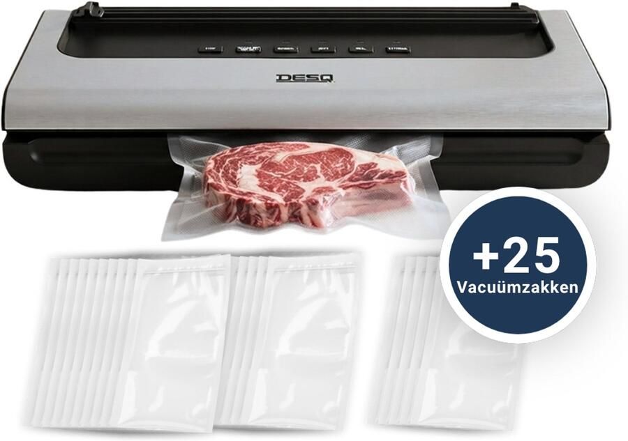 Desq 7910 Automatische Vacumeermachine – Vacuüm Sealer – Inclusief 25 Vacuümzakken – 5 Programma's – Pulse Functie – Krachtige 0 6 Bar Vacuümdruk – Rolsnijder – Uitneembaar Vochtopvangbakje - Foto 2