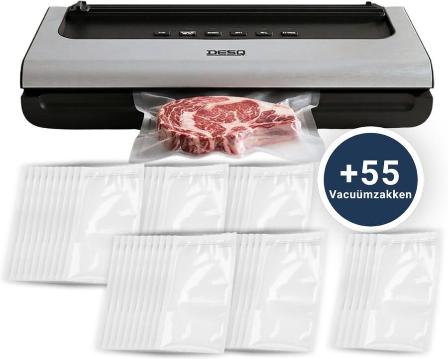 Desq 7910 Automatische Vacumeermachine – Vacuüm Sealer – Inclusief 55 Vacuümzakken – 5 Programma's – Pulse Functie – Krachtige 0 6 Bar Vacuümdruk – Rolsnijder –