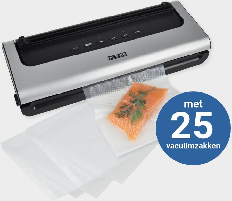 Desq 7910 Vacumeermachine Set met 25 Vacuümzakken 5 standen Droog Vochtig Drukgevoelig Voedsel Rolsnijder Sterke Zuigkracht