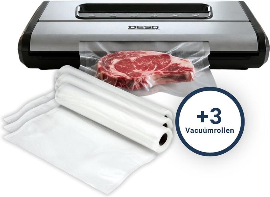 Desq 8090 Vacumeermachine Set met 3 Vacuümrollen Pro -90 kPa High Speed Dubbele Pomp Dubbele Verwarmingsdraden 7 standen Rolhouder Rolsnijder Vacuumslang- Vacumeerrol
