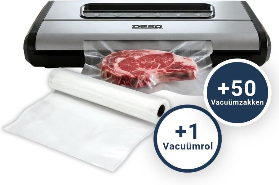 Desq 8090 Vacumeermachine Set met 50 Vacuümzakken Pro -90 kPa 14 liter High Speed Dubbele Pomp Dubbele Verwarmingsdraden 7 standen Rolhouder Rolsnijder Vacuümslang- Vacumeerrol - Foto 2