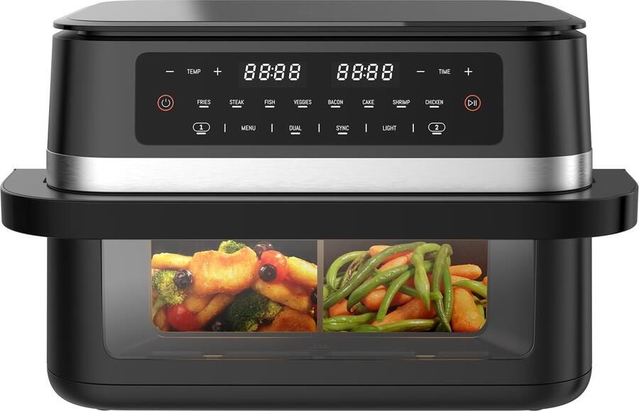 Dewelling 11L Dual Zone Heteluchtfriteuse – 2950W Airfryer met Touchscreen Zichtvenster en Uitneembare Scheidingswand Ideaal voor Grote Gezinnen