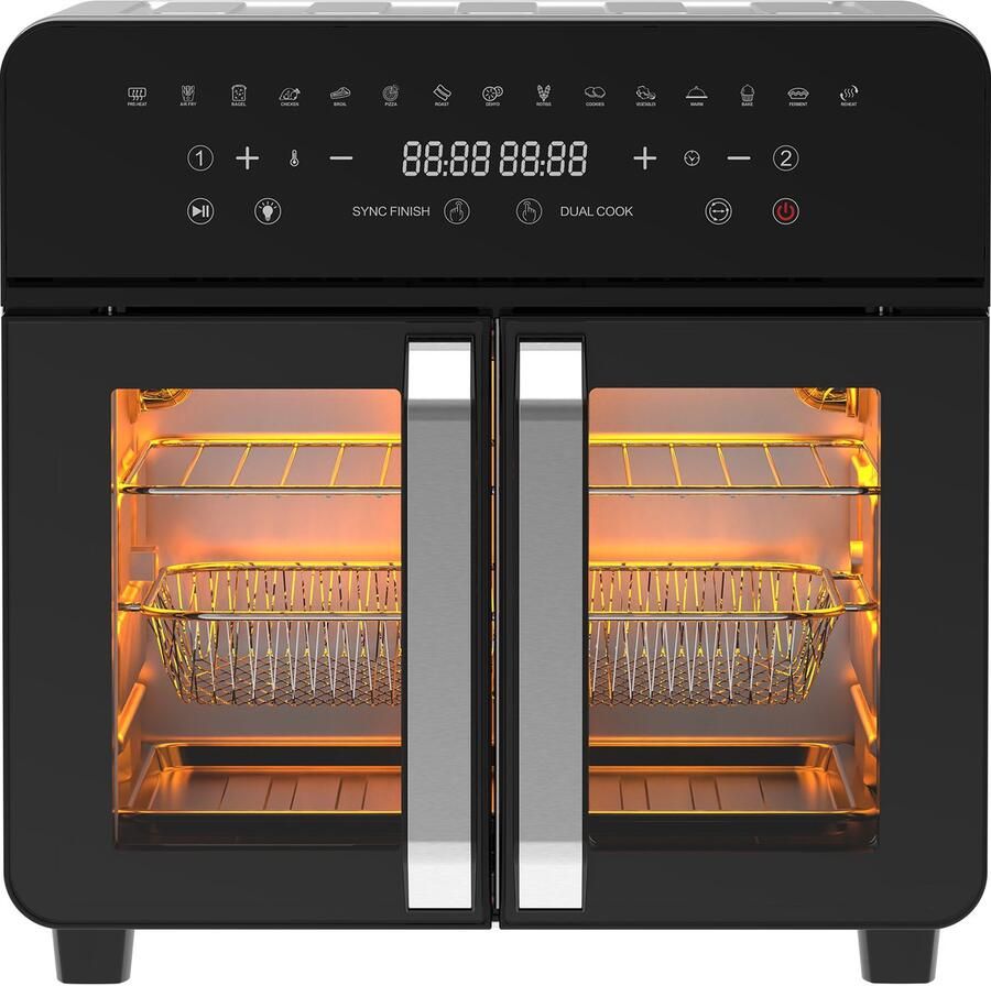 Dewelling AFTO-2301DT XXL Heteluchtfriteuse 23L met Verwijderbaar Tussenschot & Franse Deuren 2200W Dubbele Zone Airfryer 15 Kookprogramma's & 12 Accessoires