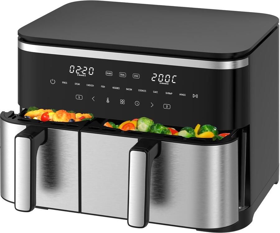 Dewelling Airfryer 11L XXL Heteluchtfriteuse met Dubbele Zone (4L+7L) 2600W Touchscreen 10 Kookfuncties Shake Herinnering 85% Minder Vet Vaatwasbestendig - Foto 2