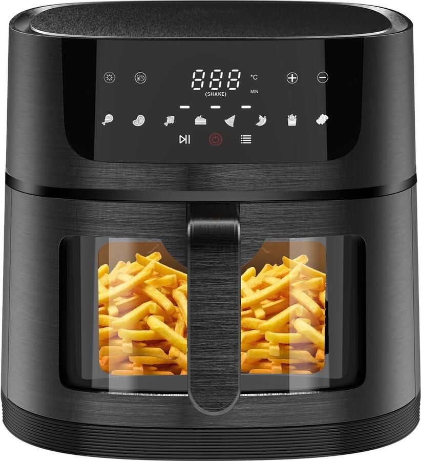 Dewelling Airfryer 9L Heteluchtfriteuse – 1800W Digitaal Touchscreen 8 Programma's Shake Functie Zichtvenster en Inclusief Receptenboek