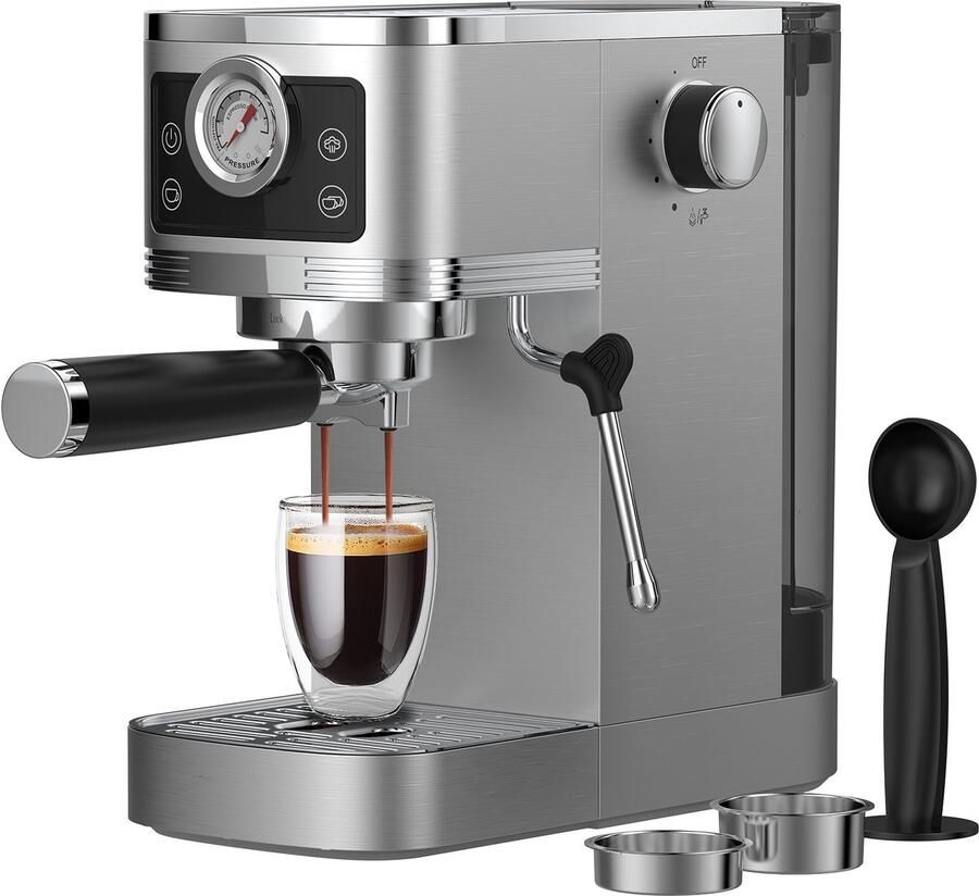 Dewelling CM1660 1350W Halfautomatische Espressomachine – 20 Bar Ulka-pomp Melkopschuimer 1 3 L Watertank Tassenverwarmer RVS Compact & Stijlvol