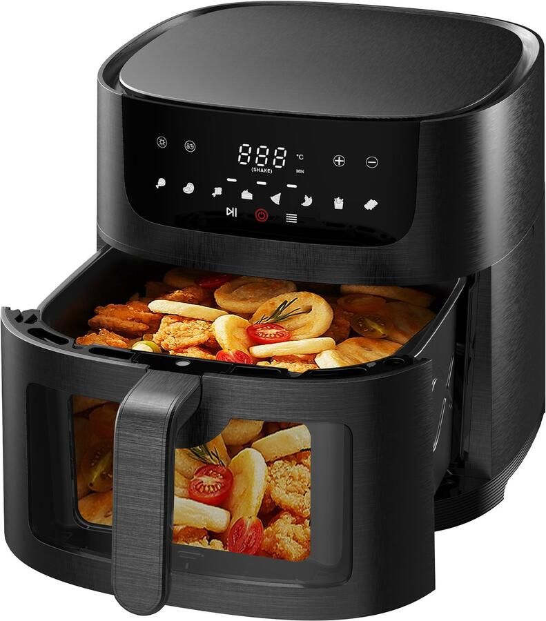 Dewelling Heteluchtfriteuse 9L XL – 1800W met Zichtvenster Touchscreen 8 Automatische Programma's Airfryer Shake Mode & Receptenboek