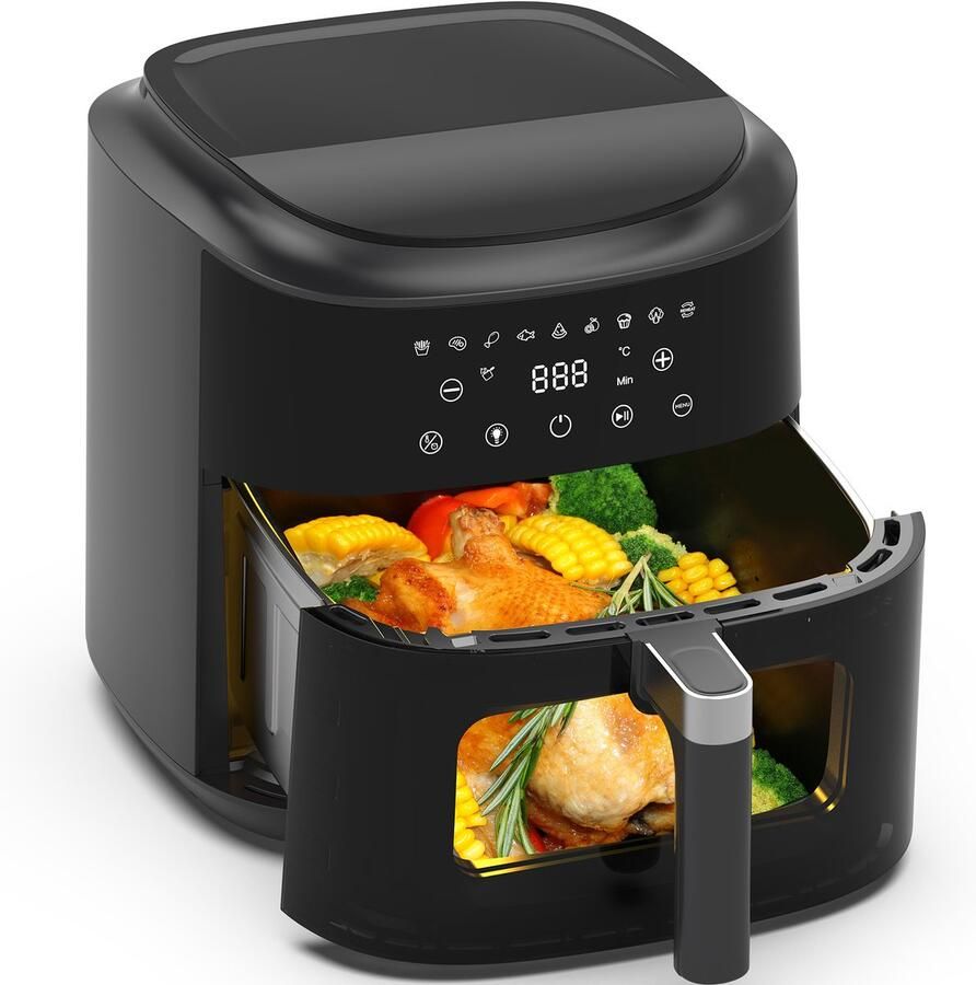 Dewelling XXL Heteluchtfriteuse 9L AF80D10W – 2350W Airfryer met Kijkvenster 360° Heteluchtcirculatie 9 Voorkeuzemenu's Schudmelding 40–200°C