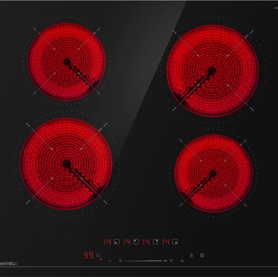Dexo Elektrische Kookplaat 4 Pits Elektrische Fornuis Elektrische Kookplaat Vrijstaand 4 Kookzones Kinderslot Zwart 52cm x 59cm x 5cm