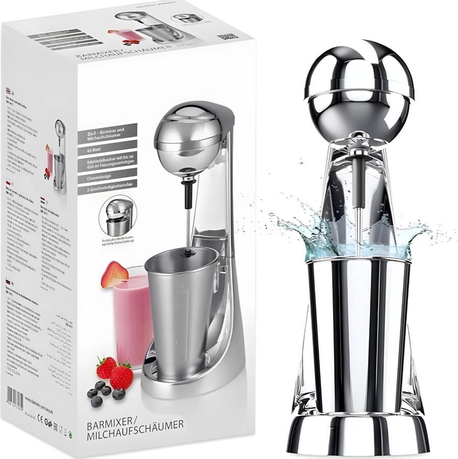 Ren Milkshake Machine Milkshake Maker 8 in 1 Milkshake Beker 650ML 230V Mixed Super Goed Makkelijk voor Thuis 65W Zilver 18cm x 14cm x 37cm