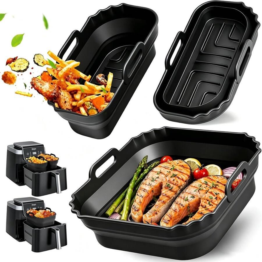 Dictien 3 Stuks Opvouwbare Siliconen Vorm voor Ninja AF180 Heteluchtfriteuse Airfryer Accessoires voor Ninja MAX PRO 6 2L Herbruikbaar Siliconen Inzetstuk met Antiaanbaklaag BPA-vrij Ruimtebesparend