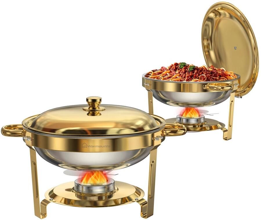 Dimico Ronde Chafing Dish Buffet 4 7 Liter Verguld RVS Voedselwarmer met Deksel Warmhouder voor Buffet Feest Bruiloft en Catering