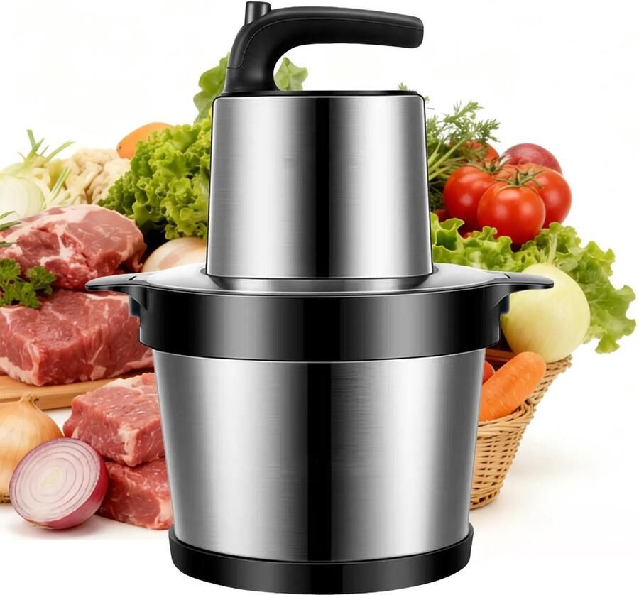 Dimico Vleesmolen Elektrische RVS Keuken Hakmolen Food Chopper 1000W Groentesnijder Groentehakker 6L 2 Snelheden 4 Messen