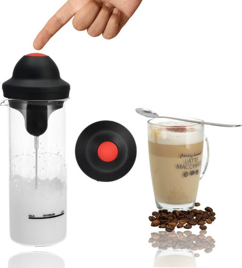Discountershop Elektrische Melkopschuimer RVS – Draadloze Handmatige Melkschuimer met Anti-aankoek Glas – Perfect voor Cappuccino & Latte – BPA-vrij – Geschikt voor Alle Melksoorten