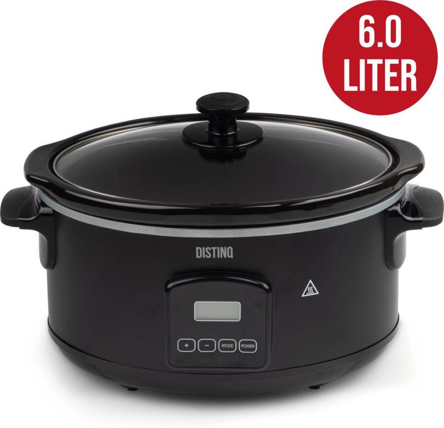DistinQ Digitale Slowcooker 6 liter met Timer – Keramische binnenpan Timerfunctie Warmhoudfunctie - Foto 1
