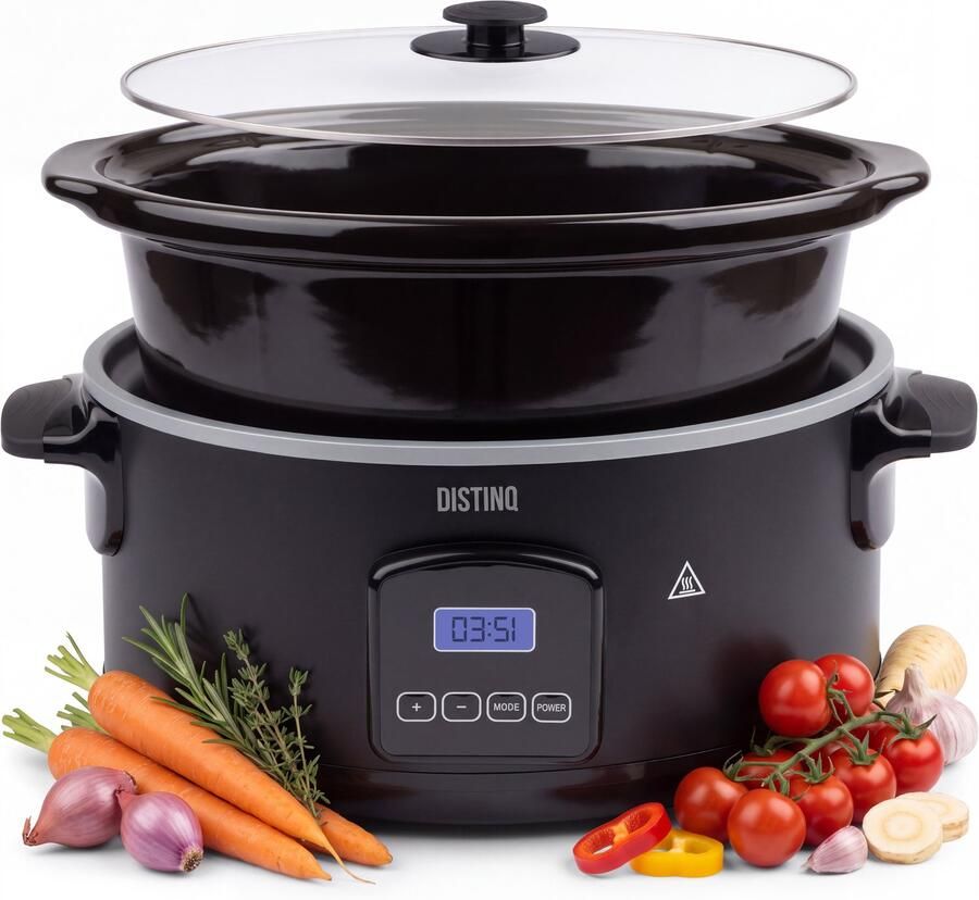 DistinQ Digitale Slowcooker 6 liter met Timer – Keramische binnenpan Timerfunctie Warmhoudfunctie