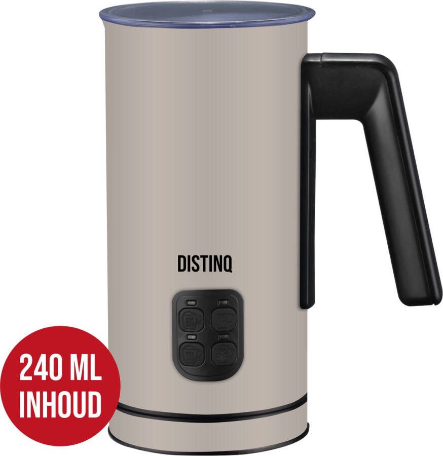 DistinQ Melkopschuimer 240 ml Elektrische melkopschuimer RVS PFAS-Vrij Taupe Zwart 4-in-1
