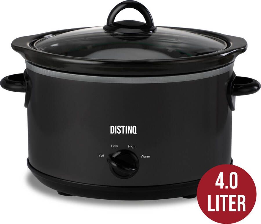 DistinQ Slowcooker 4 liter – Keramische binnenpan Warmhoudfunctie