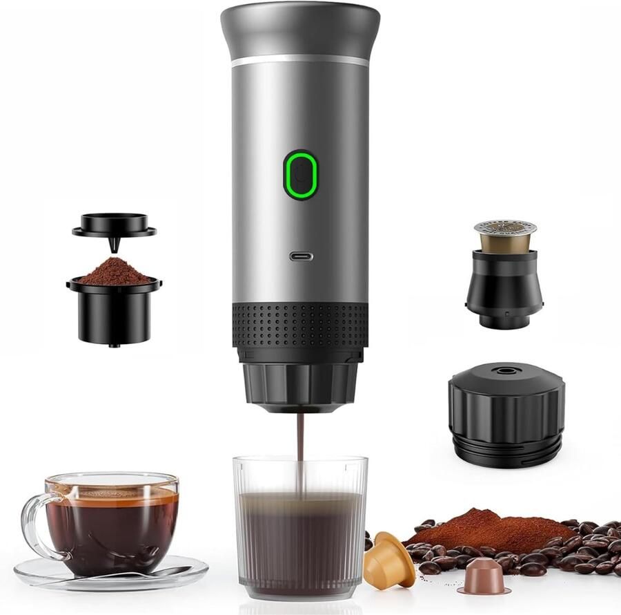 Quvo Draagbare Koffiemachine Blender To Go Draagbare Blender Zilver 9cm x 9cm x 27cm
