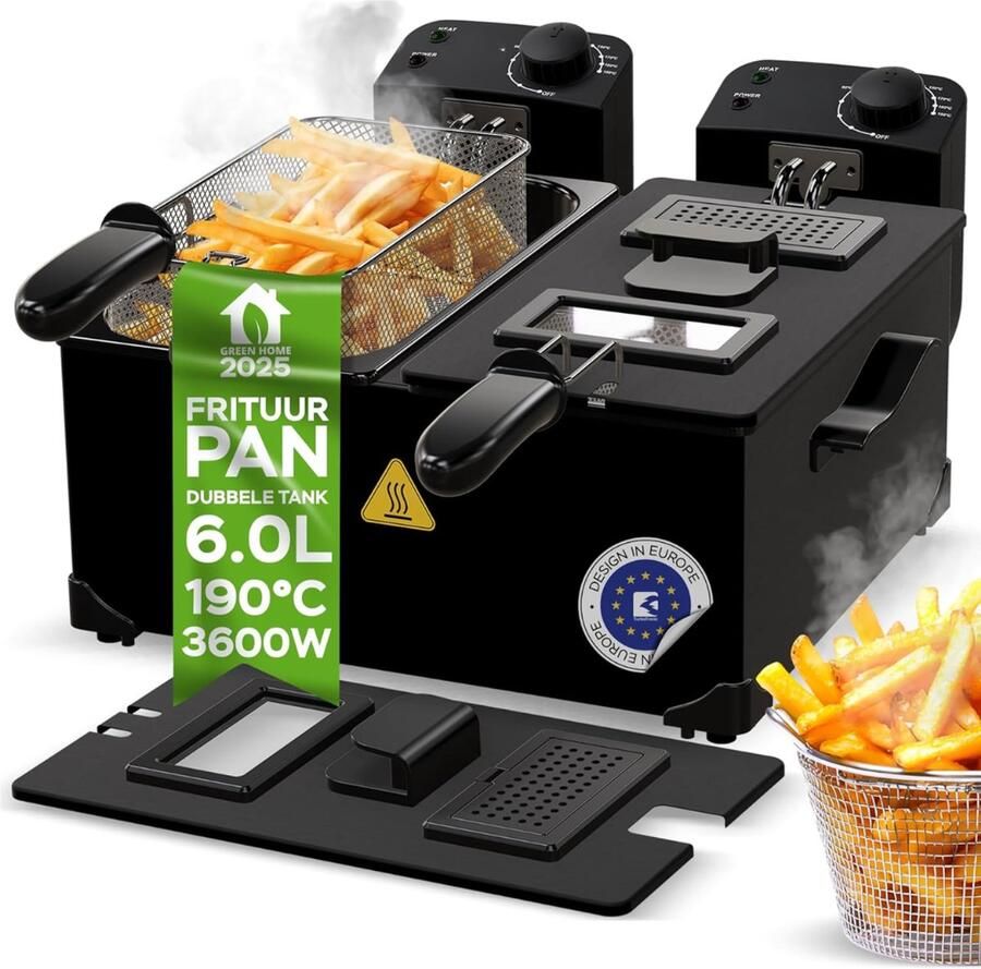 DNA Friteuse Dubbel Airfryer Friteuse Zwart 41cm x 41cm x 22cm