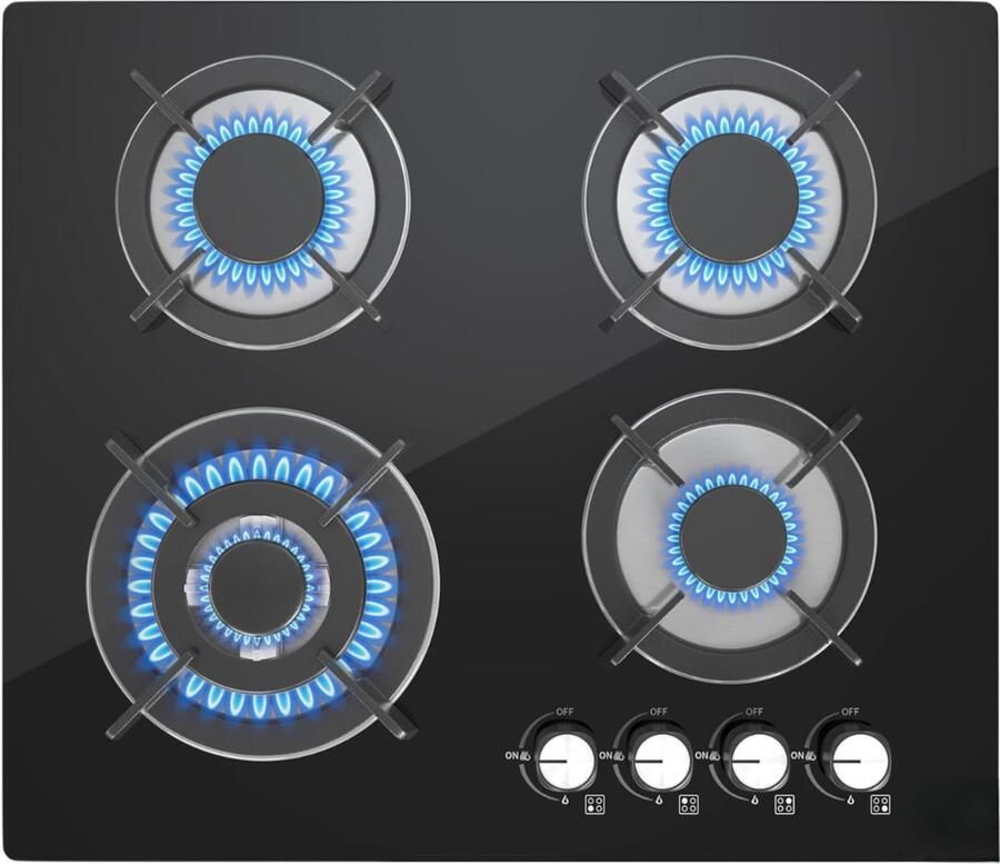 DNA Gaskookplaat Gas Kooktoestel Camping Gaskookplaat Inbouw Zwart 52cm x 60cm x 6cm