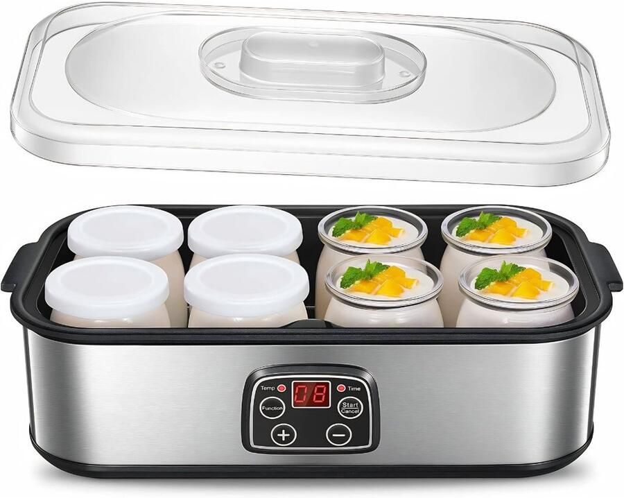DNA Yoghurtmaker 8 Glazen Deksels Griekse Yoghurtmachine Suikervrije Opties voor Baby's Kinderen en Parfait Grijs 37cm x 18cm x 14cm